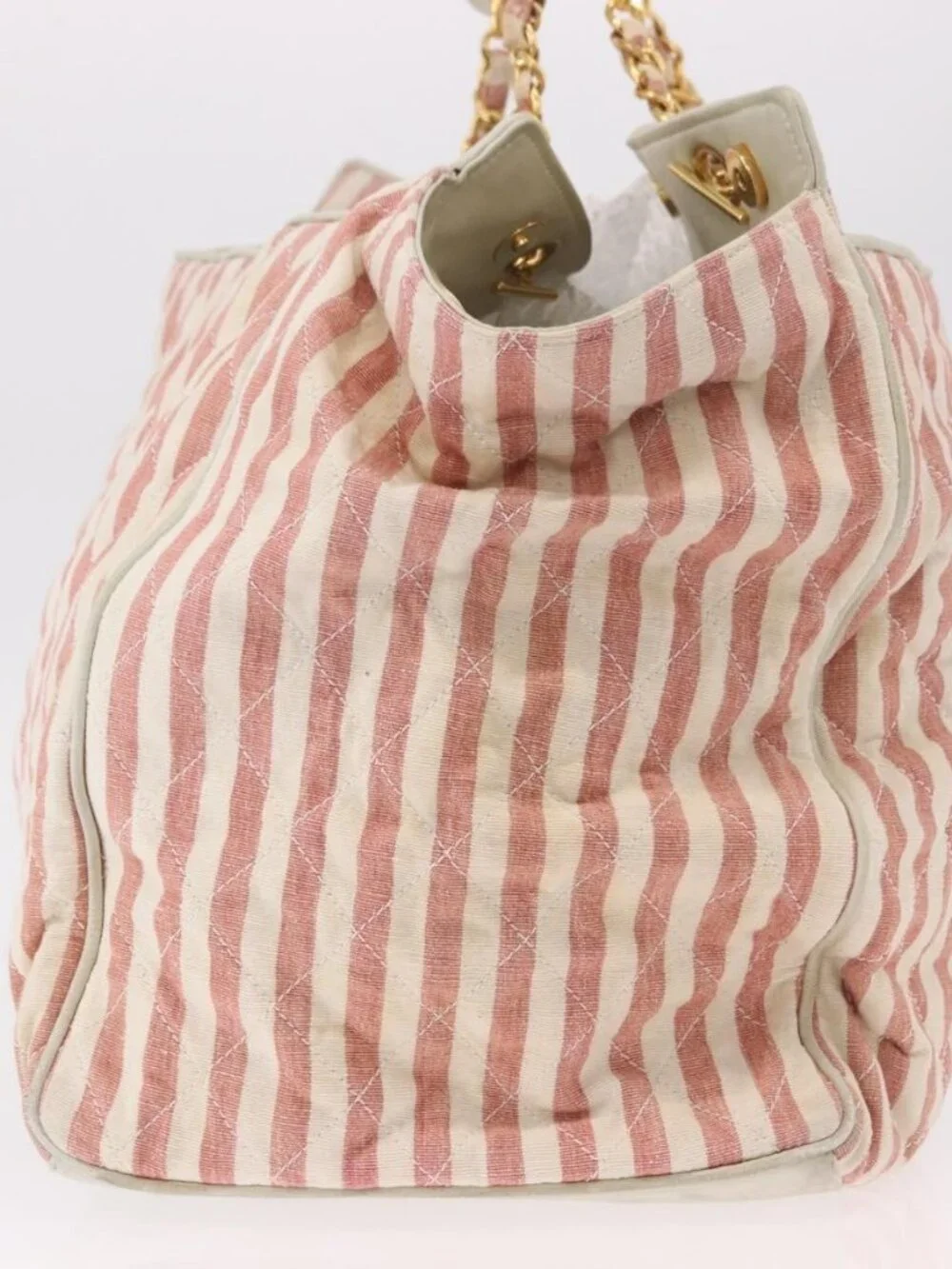 CHANEL Matelasse Shoulder Bag Canvas Pink Gold CC Auth 189308